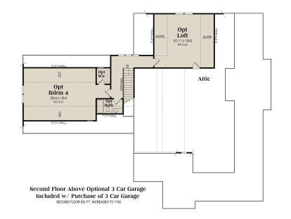 Second Floor Above Optional 3 Car Garage for House Plan #009-00490
