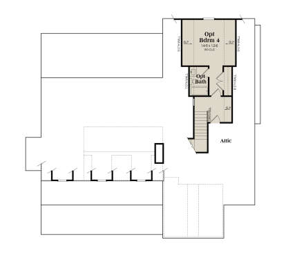 Optional second floor with bedroom 4, bath, and attic storage space. House Plan # 009-00491 Optional Second Floor Floor Plan Drawing by America's Best House Plans, Inc.