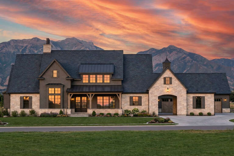 House Plan House Plan #35170 Front Elevation at Dusk