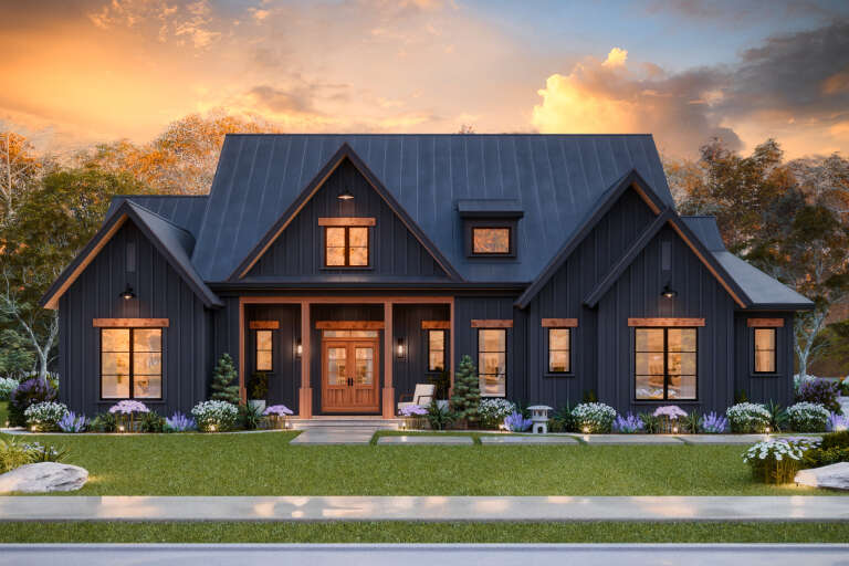 House Plan House Plan #35176 Front Elevation at Dusk