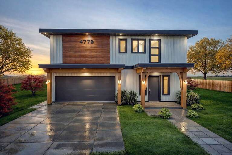 House Plan House Plan #35194 Front Elevation at Dusk
