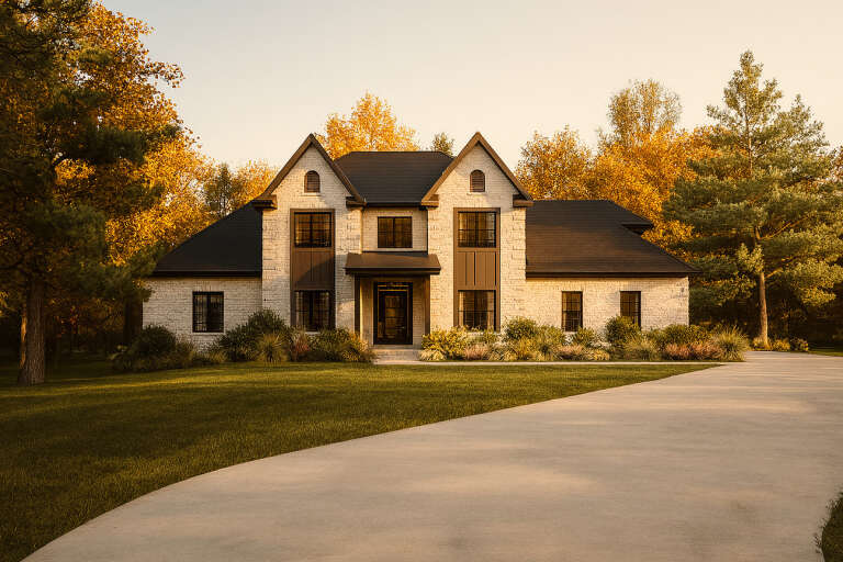 House Plan House Plan #35234 Front Elevation at Dusk
