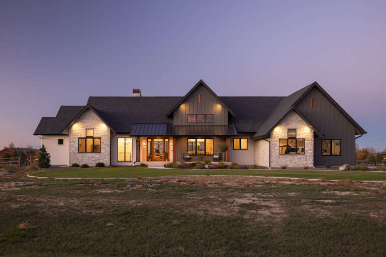 House Plan House Plan #35252 Front Elevation at Dusk