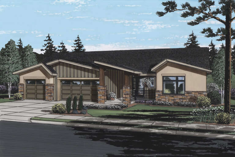 House Plan House Plan #35253 Angled Front Elevation 