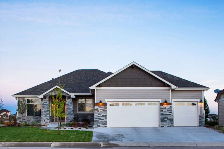 House Plan House Plan #35260 Front Elevation at Dusk