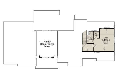 Optional upper level with 1BR, 1BA, WIC, and stairs. House Plan # 009-00493 Optional Second Floor Floor Plan Drawing by America's Best House Plans, Inc.