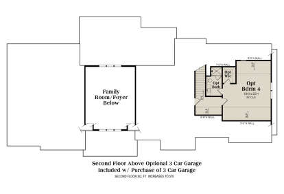 Second floor above optional 3-car garage with 1BR, 1BA, and WIC. House Plan # 009-00493 Second Floor Above Optional 3 Car Garage Floor Plan Drawing by America's Best House Plans, Inc.