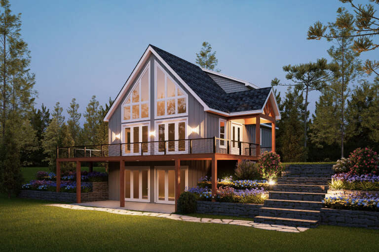 House Plan House Plan #35295 Angled Left Elevation at Dusk