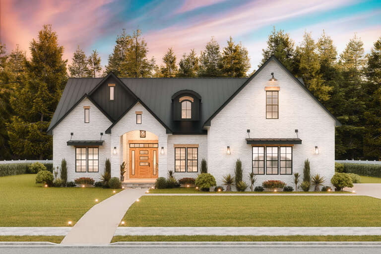 House Plan House Plan #35322 Front Elevation at Dusk