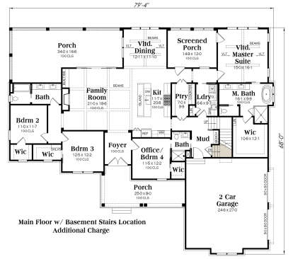Main Floor w/ Basement Stairs Location for House Plan #009-00496