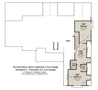 Second Floor Above Optional 3 Car Garage for House Plan #009-00496