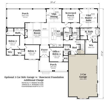 Basement Foundation w/ Optional 3 Car Garage for House Plan #009-00496