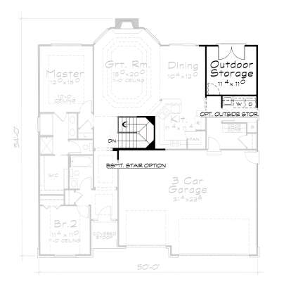 Main Floor w/ Basement Stairs Location for House Plan #402-01874