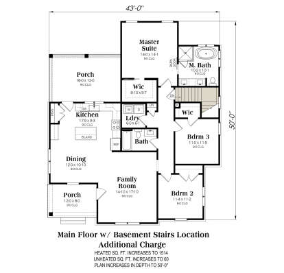 Main Floor w/ Basement Stairs Location for House Plan #009-00497