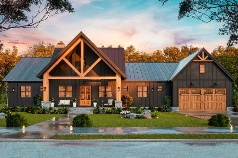 House Plan House Plan #35399 Front Elevation at Dusk
