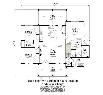 Main Floor w/ Basement Stairs Location for House Plan #009-00499