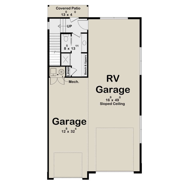 Contemporary 2 Car Garage Plan - 1,739 Square Feet, 1 Bathroom | Floor ...
