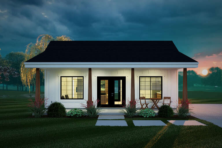 House Plan House Plan #35445 Front Elevation at Dusk