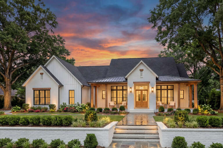 House Plan House Plan #35454 Front Elevation at Dusk
