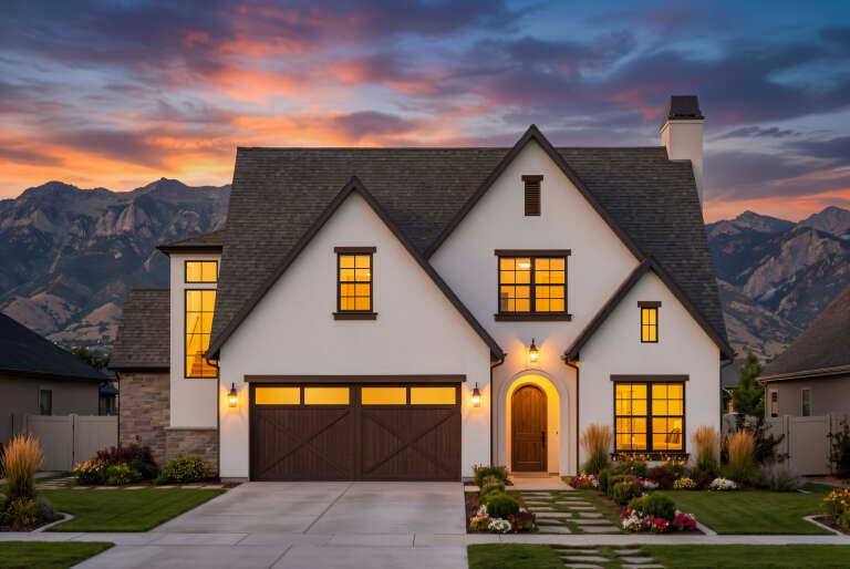 House Plan House Plan #35495 Front Elevation at Dusk