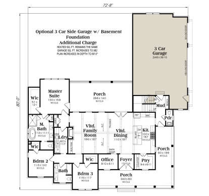Basement foundation plan with 3-car garage layout. House Plan # 009-00502 Basement Foundation w/ Optional 3 Car Garage Floor Plan Drawing by America's Best House Plans, Inc.