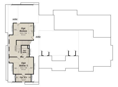 Optional second floor with bonus room, 1BR, 1BA, WIC, and attic storage. House Plan # 009-00503 Optional Second Floor Floor Plan Drawing by America's Best House Plans, Inc.