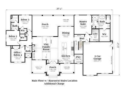 Main Floor w/ Basement Stairs Location for House Plan #009-00504