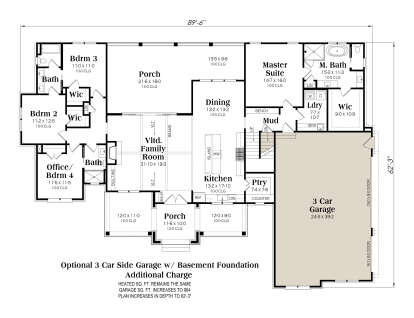 Basement Foundation w/ Optional 3 Car Garage for House Plan #009-00504