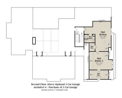 Second Floor Above Optional 3 Car Garage for House Plan #009-00504