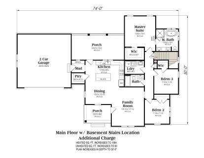 Main Floor w/ Basement Stairs Location for House Plan #009-00505