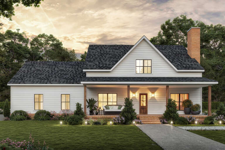 House Plan House Plan #35569 Front Elevation at Dusk