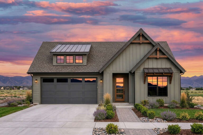 House Plan House Plan #35580 Front Elevation at Dusk