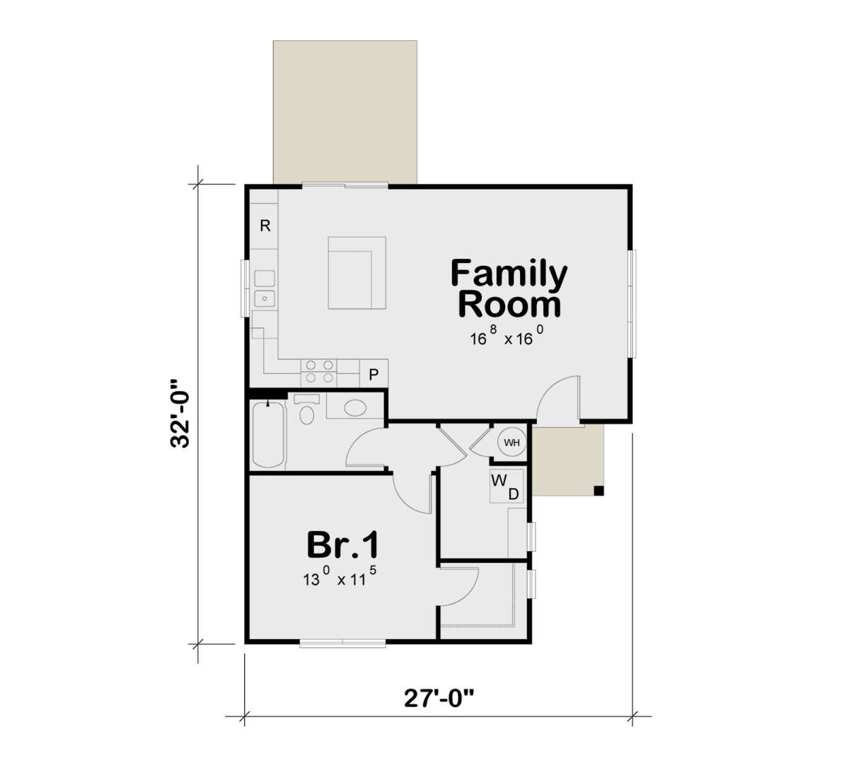 Cottage Plan - 738 Square Feet, 1 Bedroom, 1 Bathroom | Floor Plan