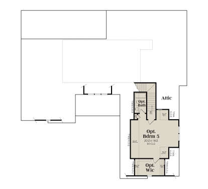 Optional second floor with 1 bed, 1 bath, WIC, and attic storage space. House Plan # 009-00507 Optional Second Floor Floor Plan Drawing by America's Best House Plans, Inc.