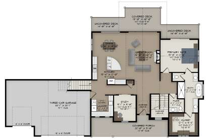 Main Floor w/ Basement Stairs Location for House Plan #5387-00012