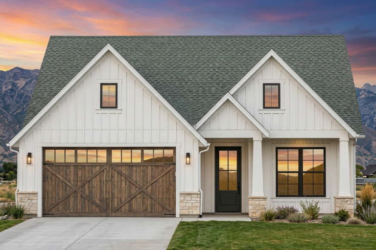 House Plan House Plan #35631 Front Elevation at Dusk