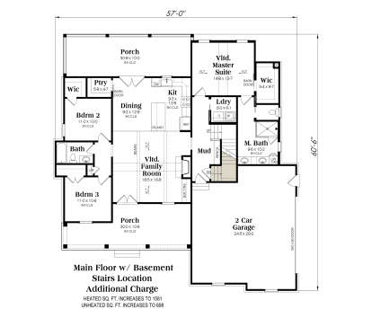 Main Floor w/ Basement Stairs Location for House Plan #009-00508