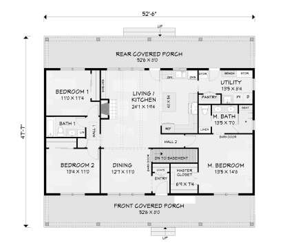 Main Floor w/ Basement Stairs Location for House Plan #3125-00038