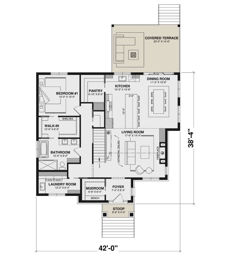 Modern Transitional Plan - 1,444 Square Feet, 1 Bedroom, 1 Bathroom ...