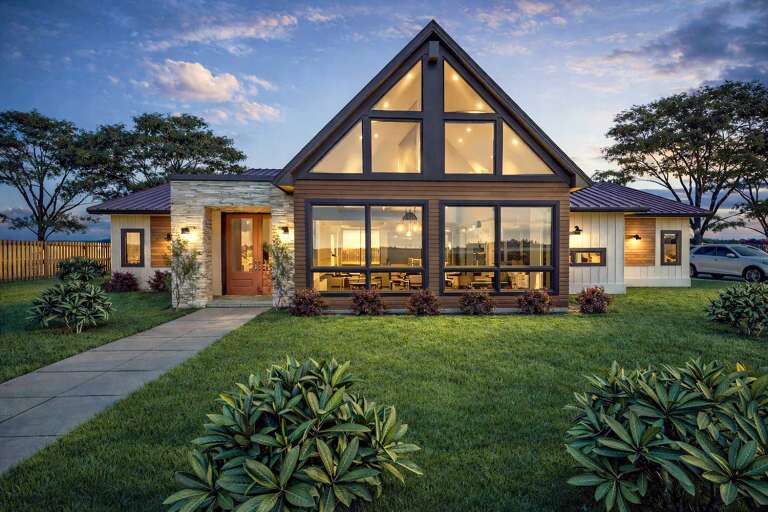 House Plan House Plan #35726 Front Elevation at Dusk