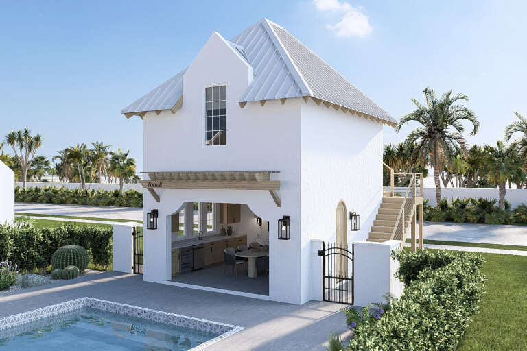 Contemporary Pool House Plan - 763 Square Feet, 1 Bedroom, 2 Bathrooms ...