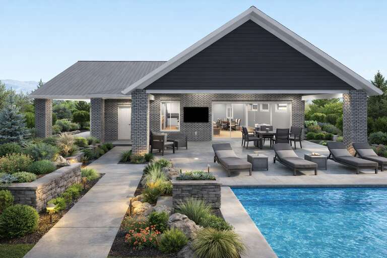 Traditional Pool House Plan - 1,372 Square Feet, 1 Bathroom | Floor ...