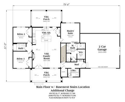 Main Floor w/ Basement Stairs Location for House Plan #009-00512