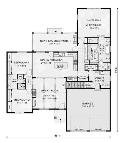 Main Floor w/ Basement Stairs Location for House Plan #3125-00048