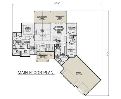 Main Floor: 3BR, 2.5BA, Great Rm (vaulted), Dining, Kitchen, Office, Ldry, Mud, 3-car garage, 2 covered porches, 4 WICs. House Plan # 1958-00069 Main Floor  Floor Plan Drawing by America's Best House Plans, Inc.