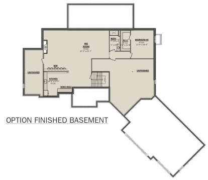 Basement: 1BR, 1BA, Rec Room, Kitchen, Bar, Wine Wall, Stairs, WIC. Unfinished storage areas. 9' ceilings throughout. House Plan # 1958-00069 Basement Floor Plan Drawing by America's Best House Plans, Inc.