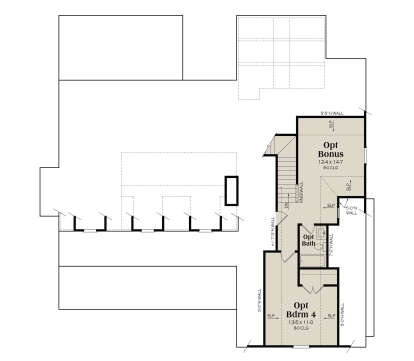 Optional Second Floor: 1 BR, 1 BA, Opt Bonus room, stairs, knee walls, sloped ceilings. House Plan # 009-00516 Optional Second Floor Floor Plan Drawing by America's Best House Plans, Inc.