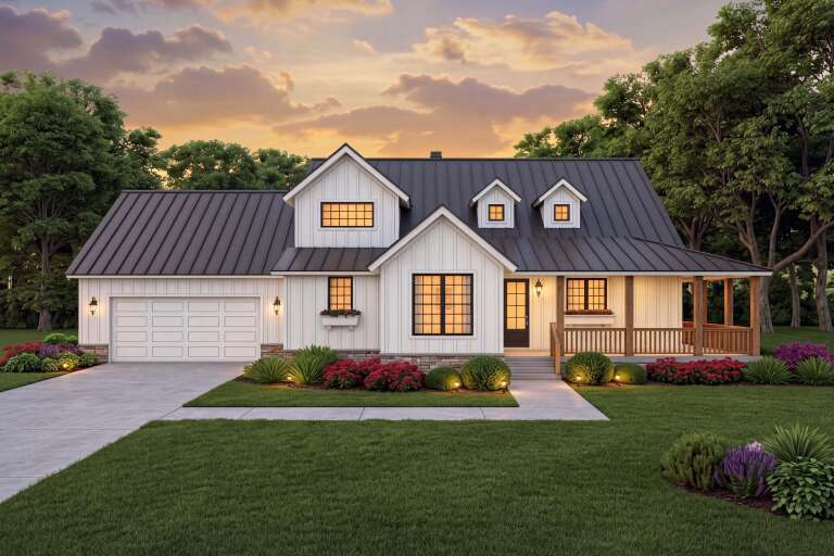 House Plan House Plan #35885 Front Elevation at Dusk