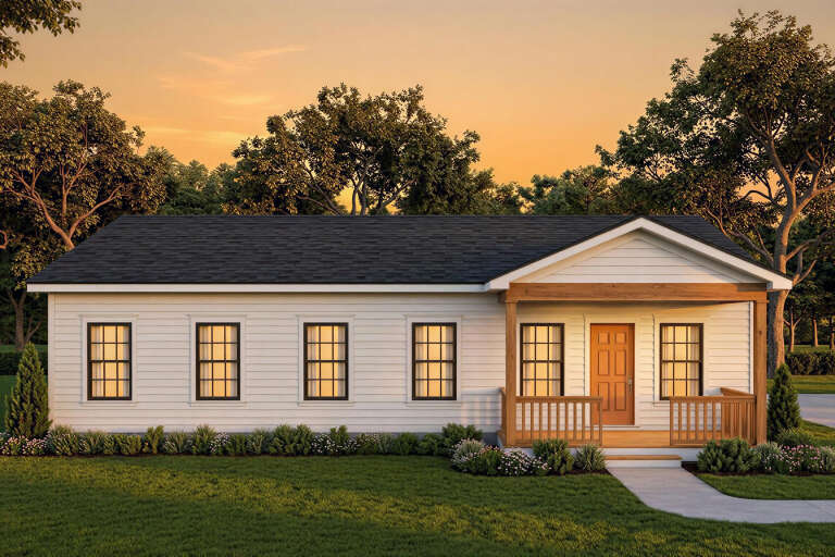 House Plan House Plan #35886 Front Elevation at Dusk