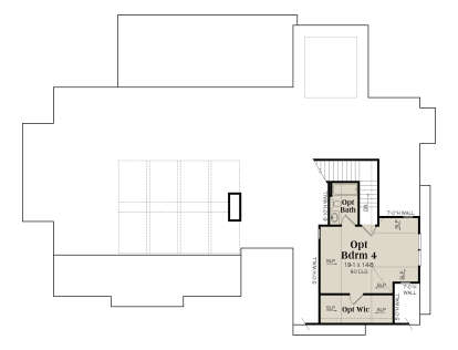 Optional Second Floor: 1 BR, 1 BA, WIC, stairs, attic storage space. 9-0 ceiling height in bedroom. House Plan # 009-00521 Optional Second Floor Floor Plan Drawing by America's Best House Plans, Inc.